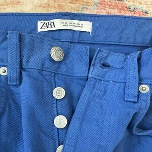 Zara‎ High Rise Straight Leg Button Fly Royal Blue Jeans US Size 30